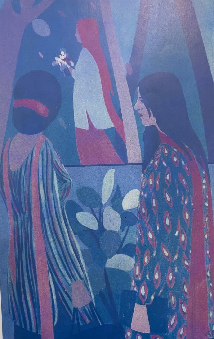 Girls Viewing Painting in Art Gallery by Ghulam Rasul